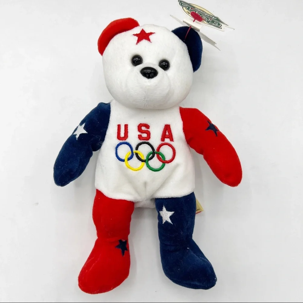 Vintage 1999 Team Beans Authentic Victory 11 USA Olympic Bear Plush, 8 inch